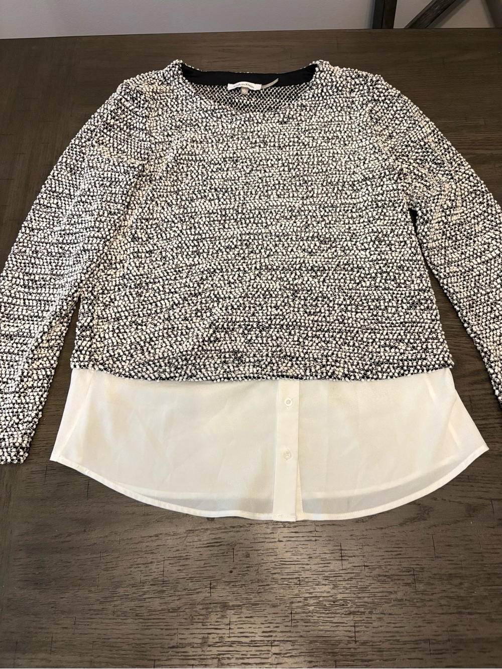 Calvin Klein Black & White Knit Top with Cream Hem Panel